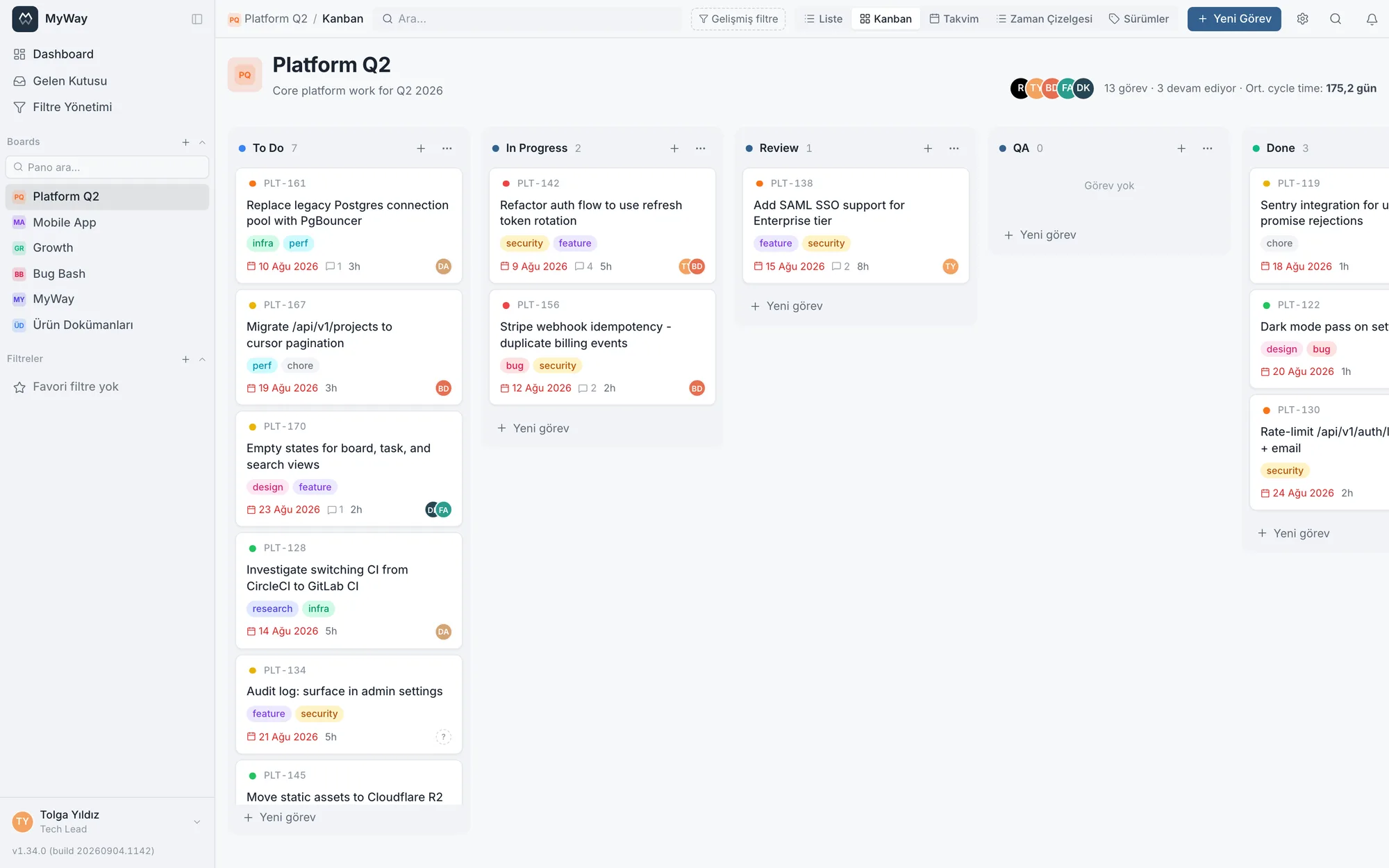 MyWay Kanban panosu ekran görüntüsü