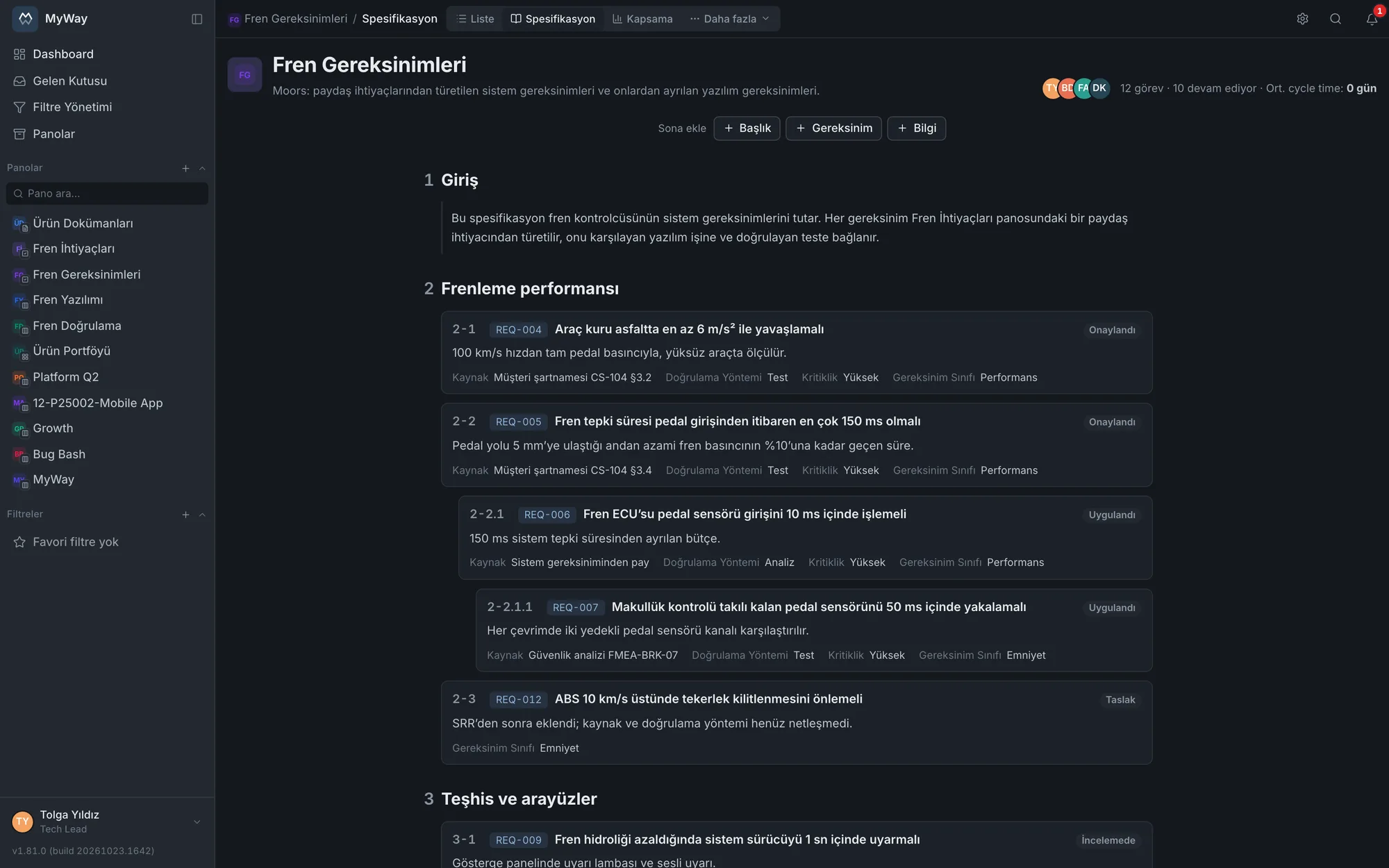 Gereksinimden teste kesintisiz iz